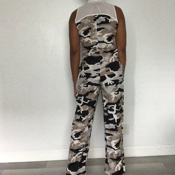 JC SE CASTELBAJAC PARIS SILK JUMPSUIT CAMO BLACK WHITE BROWN 36 - Picture 3 of 11